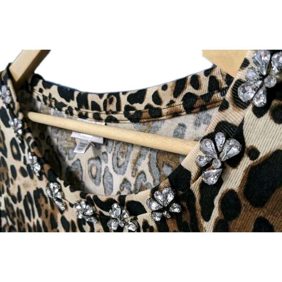 Avenue Trapezoid Brwn & Black Leopard Print Top. 3/4 Rouched Sleeves. New! Sz 16 - Picture 6 of 9